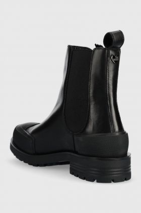 Love Moschino ghete chelsea de piele femei, culoarea negru, cu toc plat