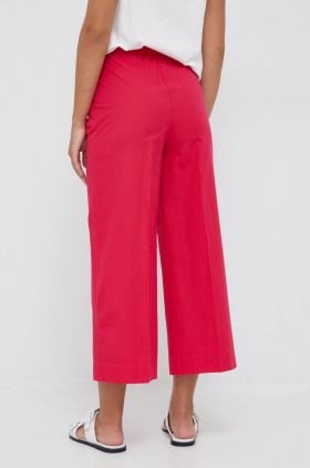 Sisley pantaloni de bumbac femei, culoarea roz, lat, high waist