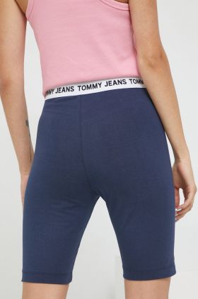 Tommy Jeans pantaloni scurti femei, culoarea negru, neted, high waist