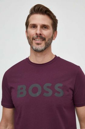 BOSS tricou din bumbac CASUAL bărbați, culoarea bleumarin, cu imprimeu 50481923