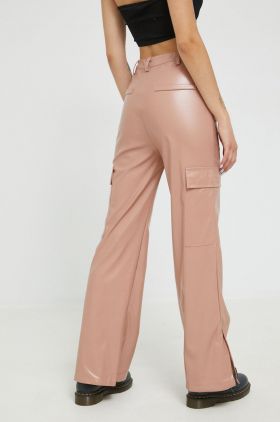 Sixth June pantaloni femei, culoarea bej, evazati, high waist