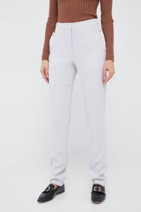 Emporio Armani pantaloni femei, culoarea gri, drept, high waist