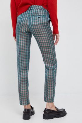 PS Paul Smith pantaloni din amestec de in femei, culoarea verde, fason chinos, medium waist