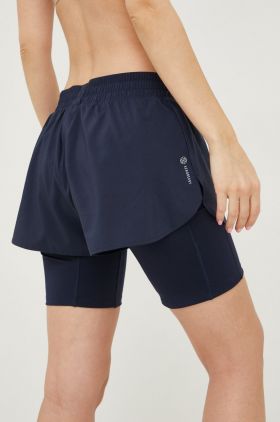 adidas Performance pantaloni scurți de alergare Run Icons femei, culoarea albastru marin, neted, medium waist