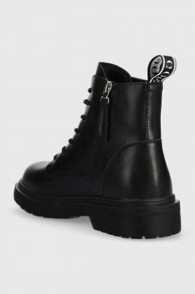 GOE cizme de piele femei, culoarea negru, cu toc plat