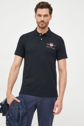 Gant polo de bumbac culoarea negru, cu imprimeu