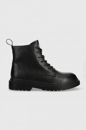 GOE cizme de piele femei, culoarea negru, cu toc plat