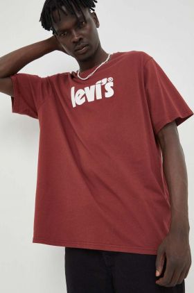 Levi's tricou din bumbac culoarea bordo, cu imprimeu