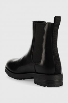 Love Moschino ghete chelsea de piele femei, culoarea negru, cu toc plat