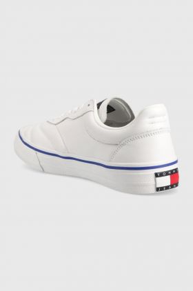 Tommy Jeans sneakers din piele Leather Soccer Vulc culoarea alb