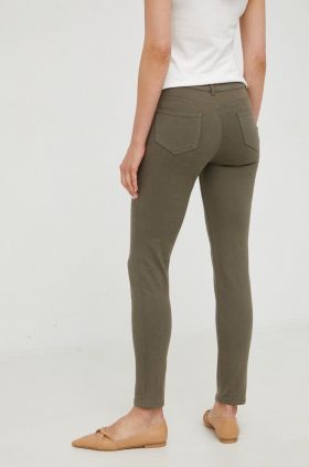 Morgan pantaloni femei, culoarea verde, mulata, high waist