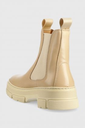 Gant ghete chelsea de piele Monthike femei, culoarea bej, cu toc plat