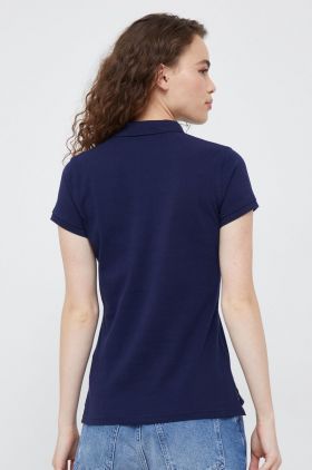 Gant polo de bumbac culoarea albastru marin, cu guler