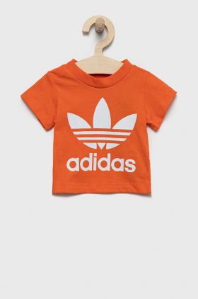 adidas Originals tricou de bumbac pentru copii culoarea portocaliu, cu imprimeu