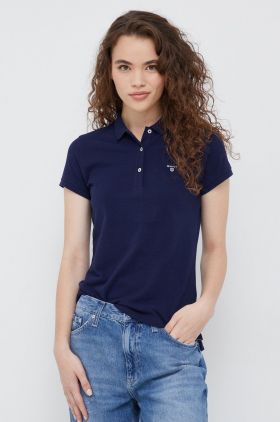 Gant polo de bumbac culoarea albastru marin, cu guler