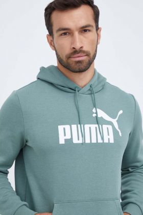 Puma bluză bărbați, culoarea verde, cu glugă, imprimeu 586687