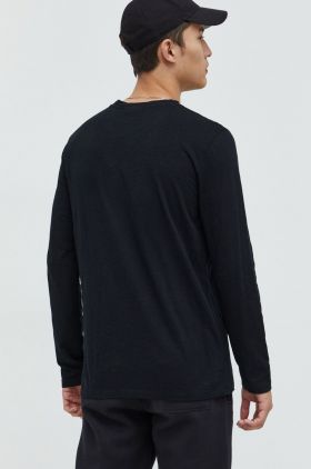 Superdry longsleeve din bumbac culoarea negru, neted