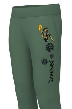 Lego Wear pantaloni de trening din bumbac pentru copii culoarea verde, cu imprimeu