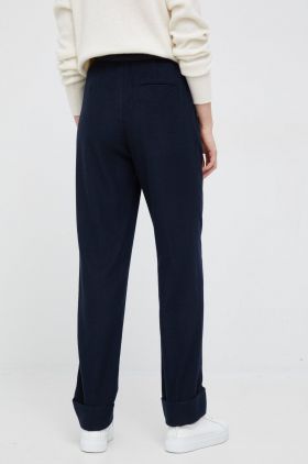 Emporio Armani pantaloni de lana femei, culoarea albastru marin, drept, high waist