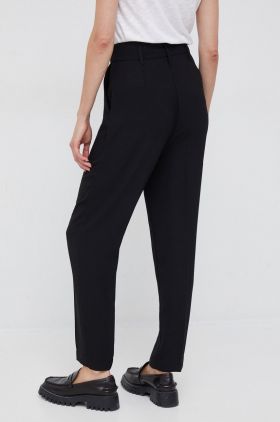 Sisley pantaloni femei, culoarea negru, drept, high waist