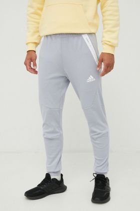 adidas Performance pantaloni de trening barbati, culoarea gri, neted