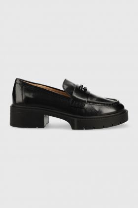 Coach mocasini de piele Leah Loafer Leah femei, culoarea negru, cu platforma CB990