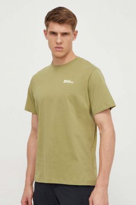 Jack Wolfskin tricou din bumbac barbati, culoarea verde, neted