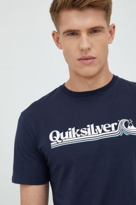 Quiksilver tricou din bumbac culoarea albastru marin, cu imprimeu