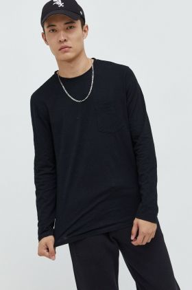 Superdry longsleeve din bumbac culoarea negru, neted