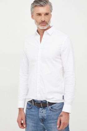 Armani Exchange camasa din bumbac barbati, culoarea alb, cu guler clasic, slim