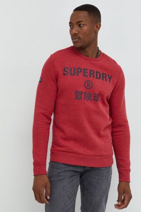 Superdry bluza barbati, culoarea rosu, cu imprimeu