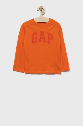 GAP longsleeve din bumbac pentru copii culoarea portocaliu, cu imprimeu