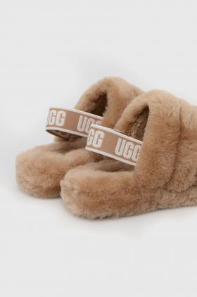 UGG papuci de lana pentru copii Fluff Yeah Slide culoarea maro