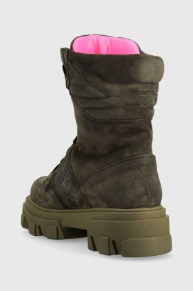 Chiara Ferragni bocanci din piele intoarsa Cf1 femei, culoarea verde, cu platforma
