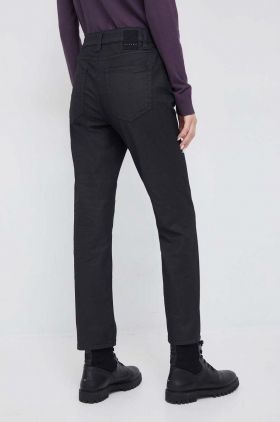 Sisley pantaloni femei, culoarea negru, drept, high waist