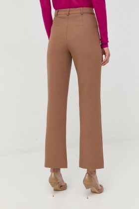 Bardot pantaloni femei, culoarea maro, drept, high waist