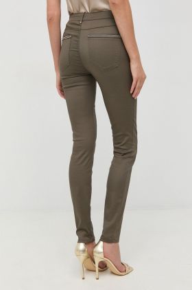 Morgan pantaloni femei, culoarea verde, drept, high waist