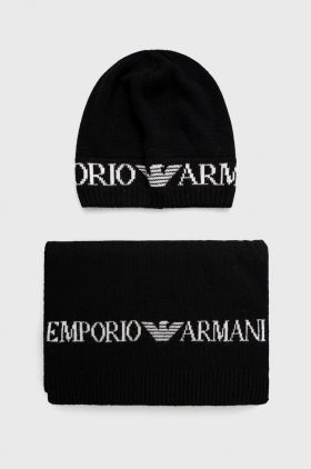 Emporio Armani caciula si esarfa din amestec de lana culoarea negru