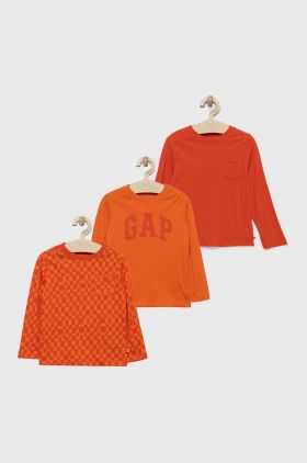 GAP longsleeve din bumbac pentru copii culoarea portocaliu, cu imprimeu