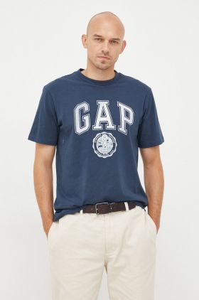 GAP tricou din bumbac culoarea albastru marin, cu imprimeu