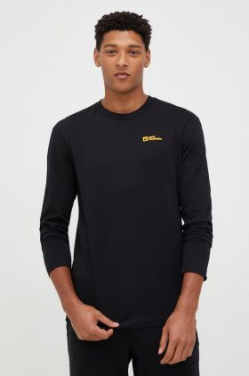 Jack Wolfskin longsleeve din bumbac Essential culoarea negru, neted