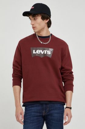 Levi's hanorac de bumbac barbati, culoarea bordo, cu imprimeu