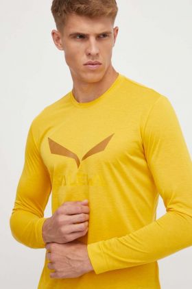 Salewa longsleeve sport Solidlogo culoarea galben, cu imprimeu