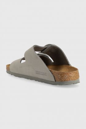Birkenstock slapi de piele Arizona Big Buckle femei, culoarea gri