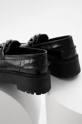 Answear Lab mocasini de piele femei, culoarea negru, cu platforma