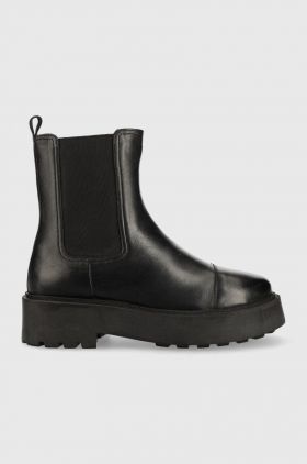Answear Lab ghete chelsea de piele femei, culoarea negru, cu toc plat