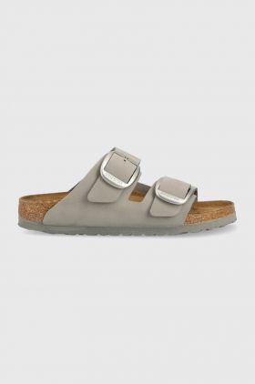 Birkenstock slapi de piele Arizona Big Buckle femei, culoarea gri