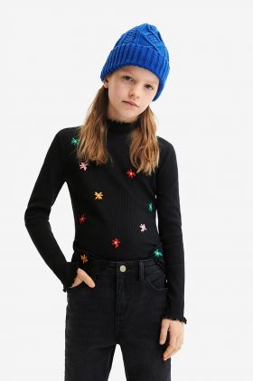 Desigual longsleeve din bumbac culoarea negru, cu turtleneck