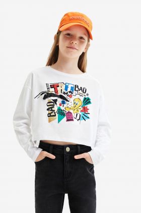 Desigual longsleeve din bumbac pentru copii culoarea alb