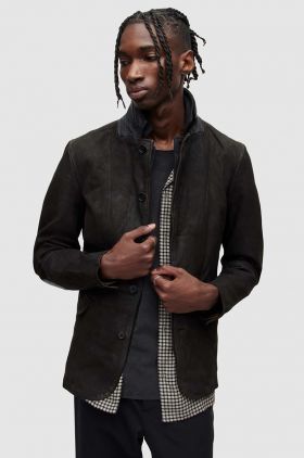 AllSaints o jacheta biker din piele intoarsa barbati, culoarea gri, de tranzitie